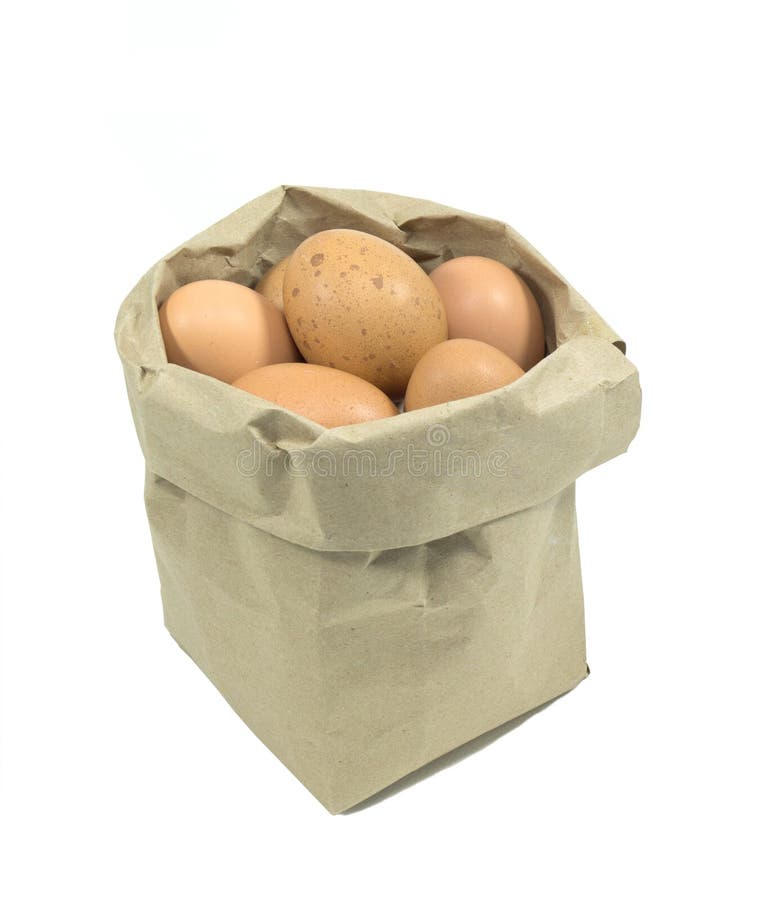 Paper Bag with Eggs on a White Background Stock Image Image of brown