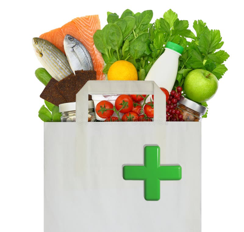 Paper bag with medical green cross royalty free stock photography Paper bag with medical green cross royalty free stock photography