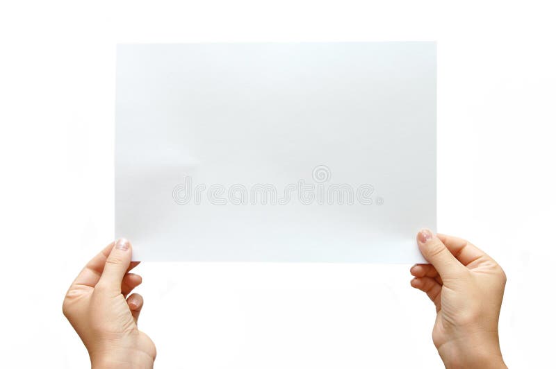 Paper banner in hand isolated on white background