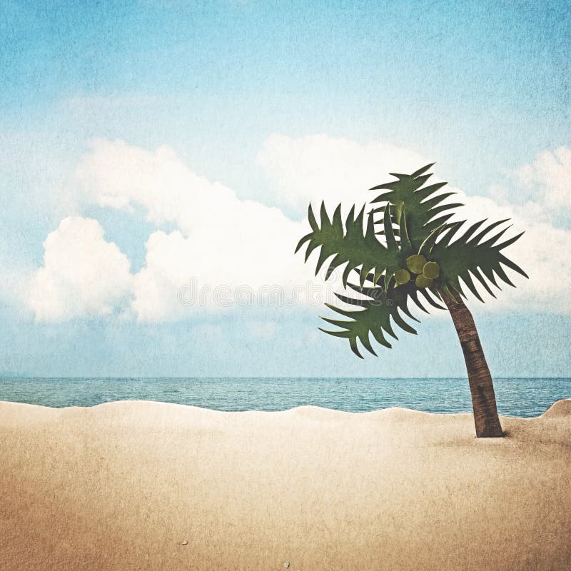 Paper Sea Beach. Abstract Ocean Summer Travel Landscape, Summertime 3d