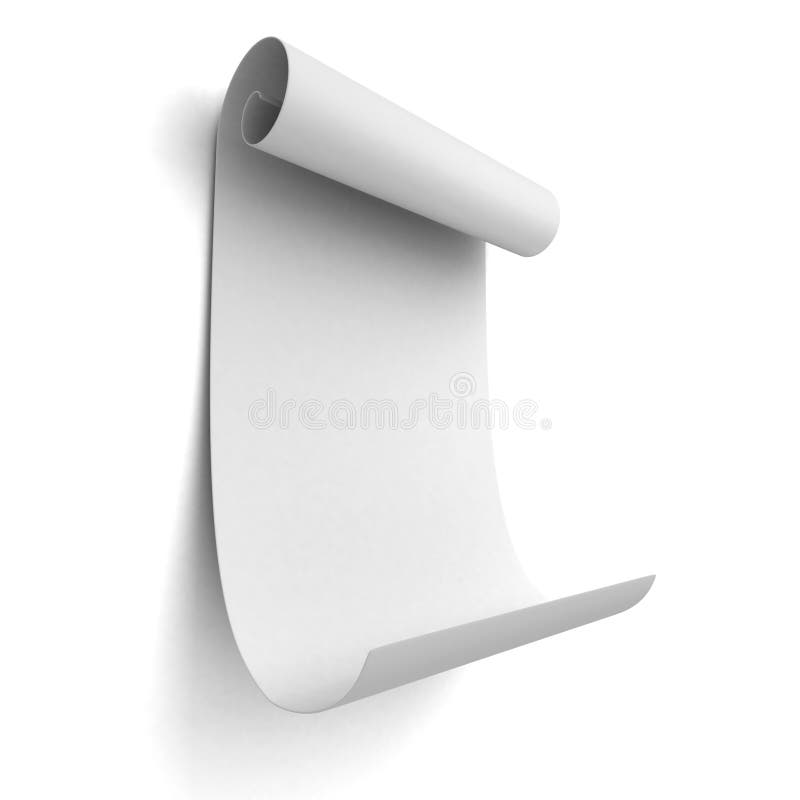 Paper blank scroll on white background wall