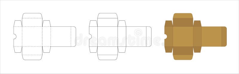Paper box template, trim scheme to make package, open geometric model layout on white background stock illustration
