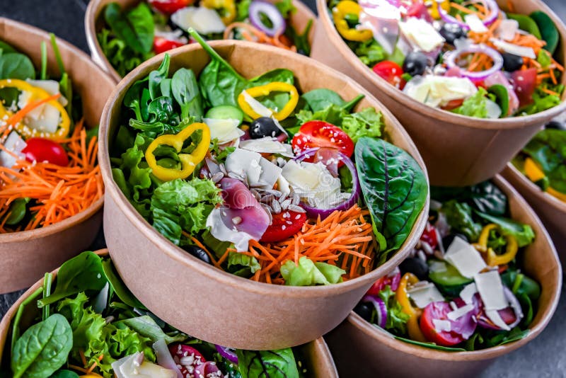 Paper Boxes with Prepackaged Vegetable Salads Ready for Sale Stock Photo Image of diet