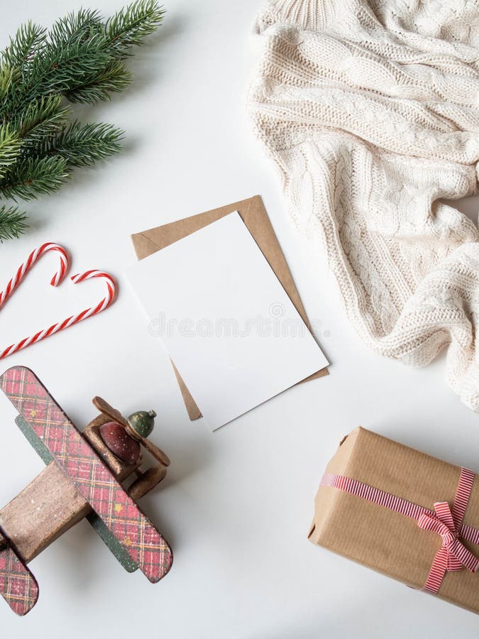 Paper card for letter, envelope and xmas decoration. Flat lay for Merry Christmas or Happy New Year. top view. Copy space royalty free stock image Paper card for letter, envelope and xmas decoration. Flat lay for Merry Christmas or Happy New Year. top view. Copy space royalty free stock image
