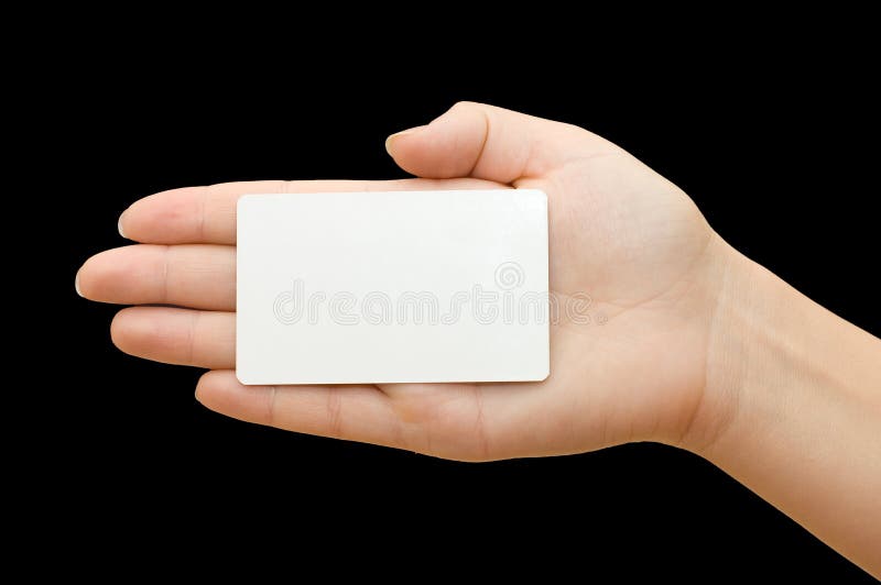 Paper card in woman hand on black