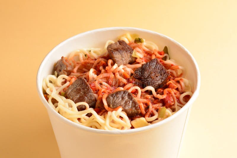 Paper Cup with Instant Ramen Noodles with Beef and Vegetables Stock