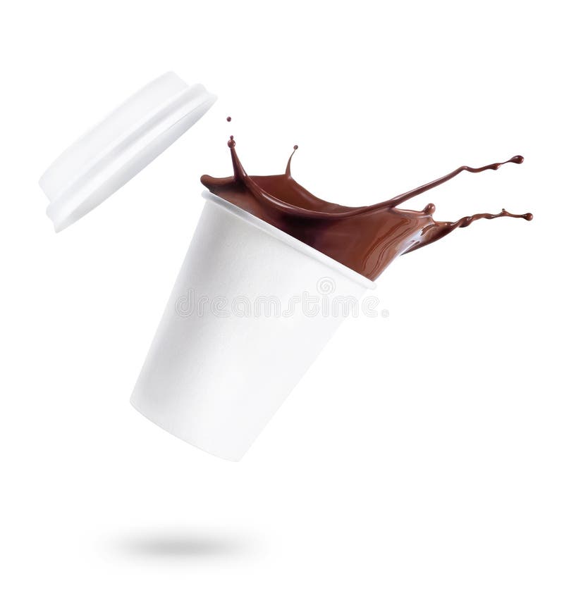 Paper cup with splashing hot chocolate stock image Paper cup with splashing hot chocolate stock image
