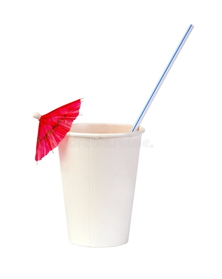 Paper Cup With A Straw And Pink Cocktail Umbrella Stock Photo Image
