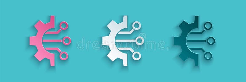 Paper cut Algorithm icon isolated on blue background. Algorithm symbol design from Artificial Intelligence collection vector illustration