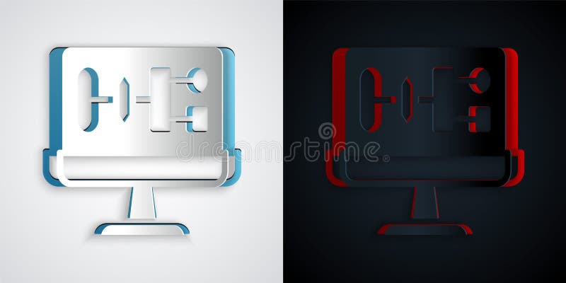 Paper cut Algorithm icon isolated on grey and black background. Algorithm symbol design from Artificial Intelligence royalty free illustration