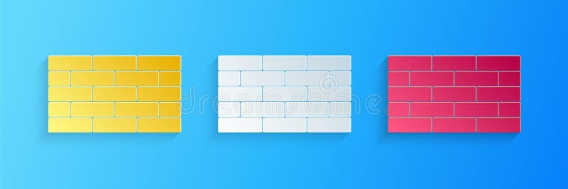 Paper Cut Bricks Icon Isolated on White Background. Paper Art Style