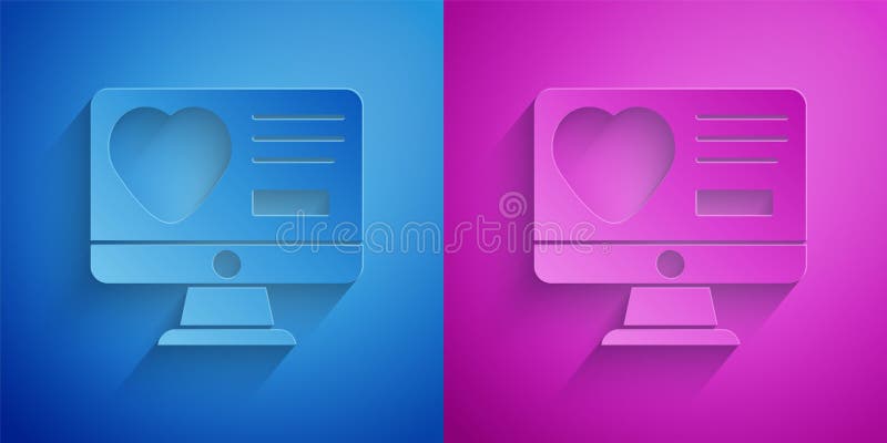 Paper Cut Dating App Online Computer Concept Icon Isolated on Blue and  Purple Background. Female Male Profile Flat Stock Vector - Illustration of  purple, icon: 212021599