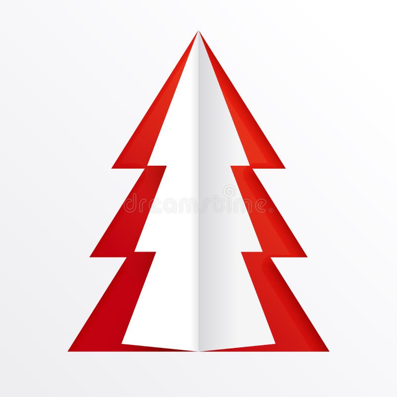 Paper Cut Design. Christmas Tree on a Red Backdrop Stock Vector