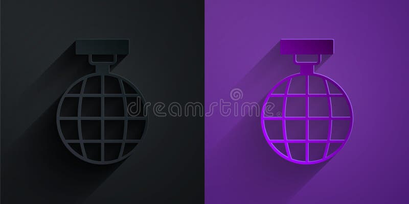 Paper Cut Disco Ball Icon Isolated on Black on Purple Background. Paper