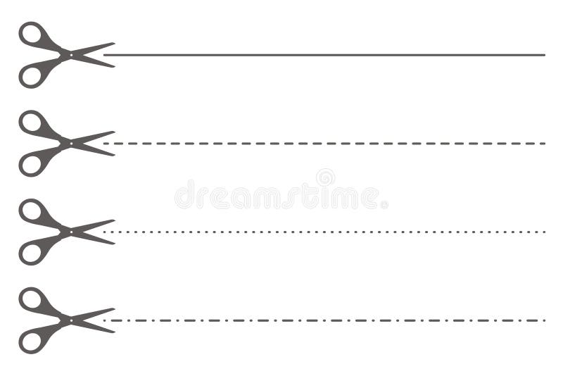 Paper Cut Illustration with Dotted Line. Scissors with Border Lines