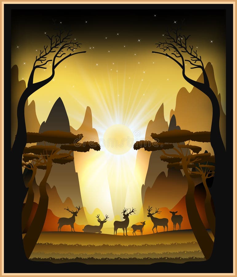 Forest Layered paper cut out style. Forest vector file, shadow box idea.  Layered paper cut design. Stock Vector