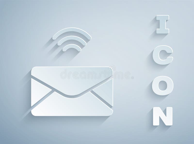 Paper Cut Mail and Email Icon Isolated on Grey Background. Envelope