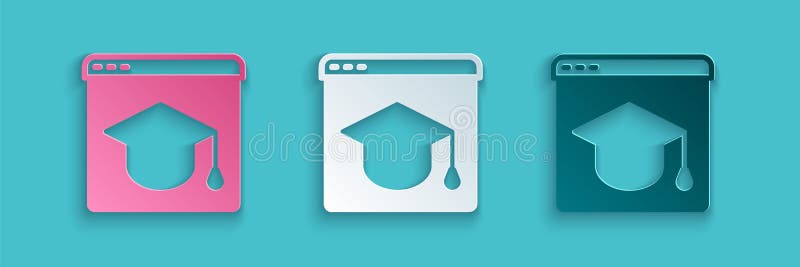 Paper Cut Online Education and Graduation Icon Isolated on Blue Background.  Online Teacher on Monitor Stock Vector - Illustration of business, teacher:  220577129