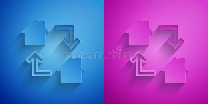 Paper Cut Online Working Icon Isolated on Blue and Purple Background.  Freelancer Man Working on Laptop at His House Stock Vector - Illustration  of paper, people: 225548799