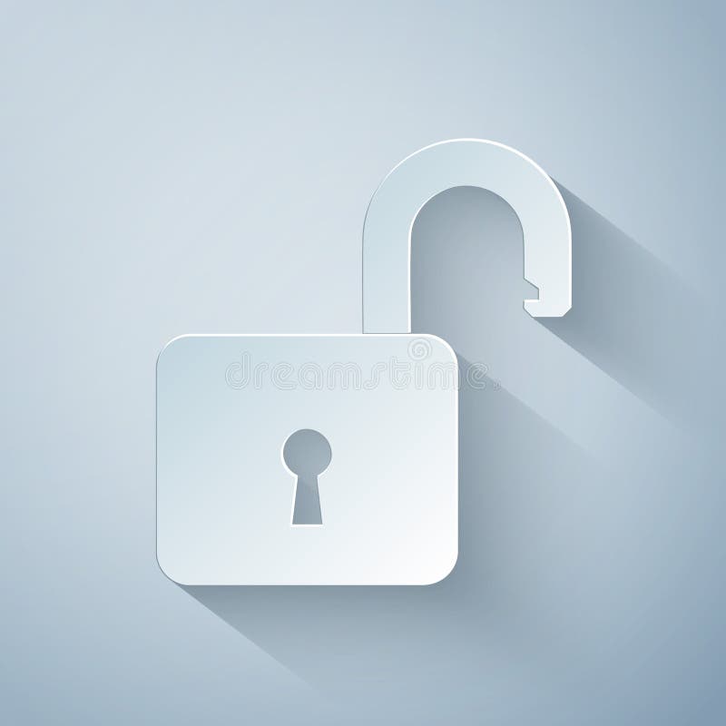 Paper Cut Open Padlock Icon Isolated On Grey Background Opened Lock