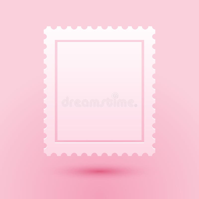 Paper Cut Postal Stamp Icon Isolated on Pink Background. Paper Art Style Stock Illustration