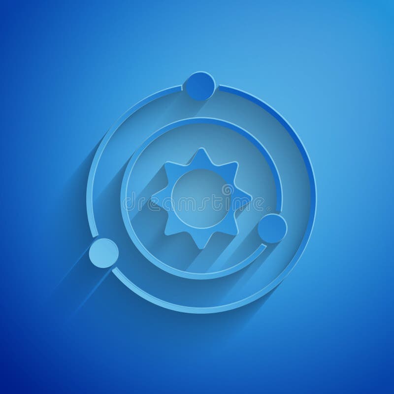 Paper cut Solar system icon isolated on blue background. The planets revolve around the star. Paper art style. Vector