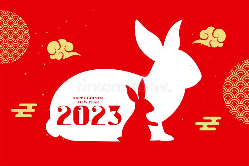 Paper cut style year of rabbit 2023 greeting background stock illustration