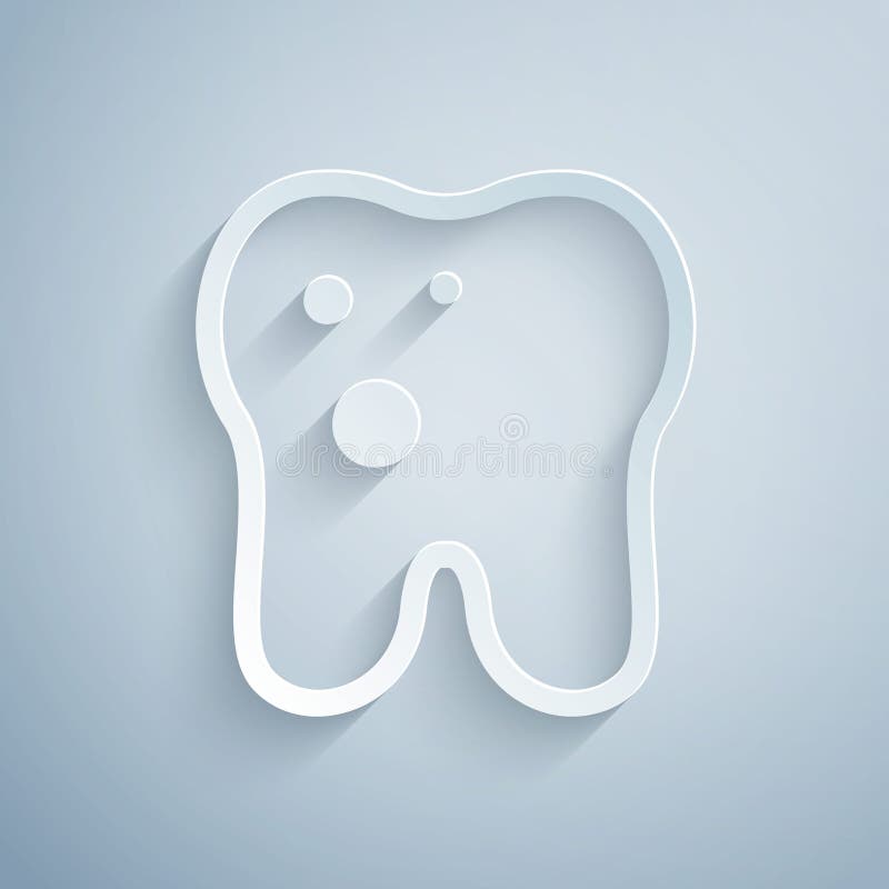 Paper Cut Tooth with Caries Icon Isolated on Grey Background. Tooth