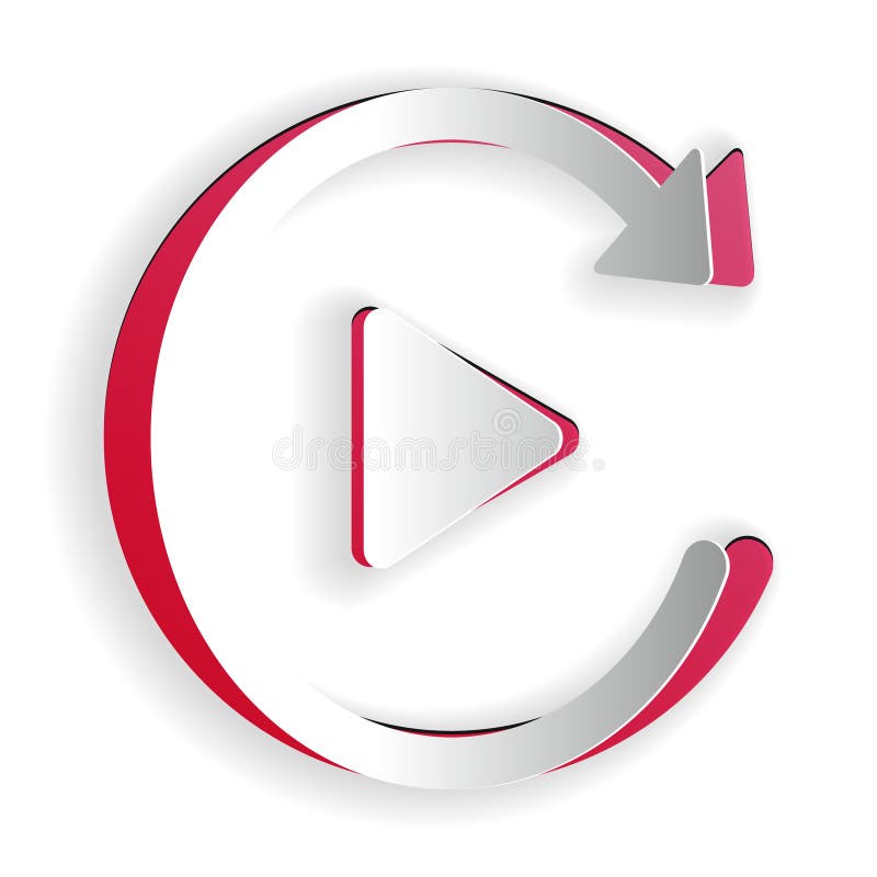 Paper cut Video play button like simple replay icon isolated on white background. Paper art style. Vector vector illustration