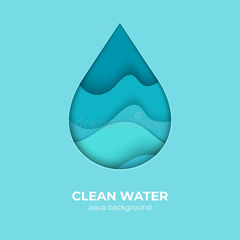 Paper cut water drop logo design template. 3D minimal water wave shapes, abstract origami ocean waves. Vector creativity