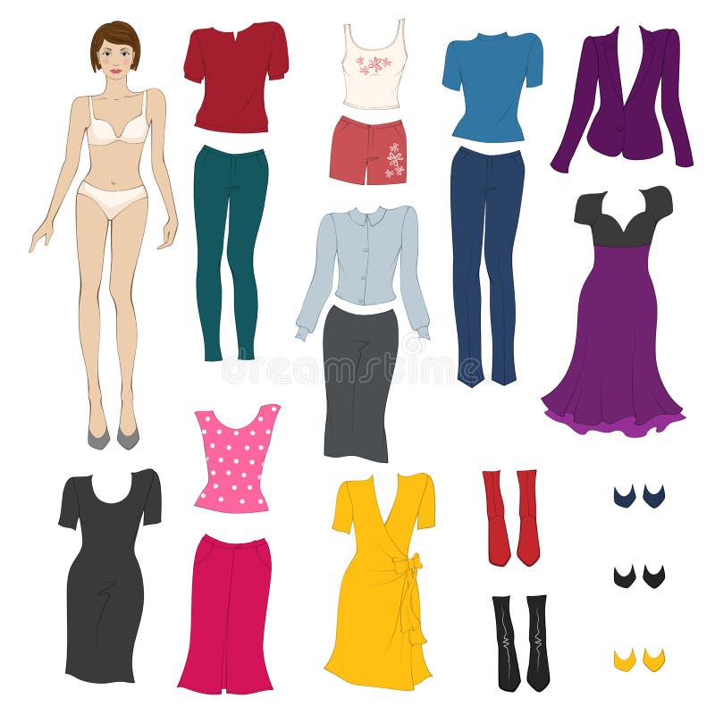 Paper Doll With Summer Set Of Clothes Stock Vector - Illustration of ...