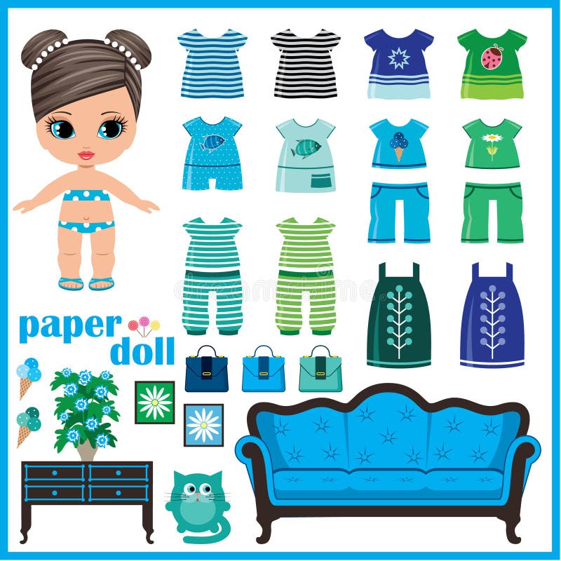 Paper Doll with Clothes Set Stock Vector - Illustration of cartoon ...