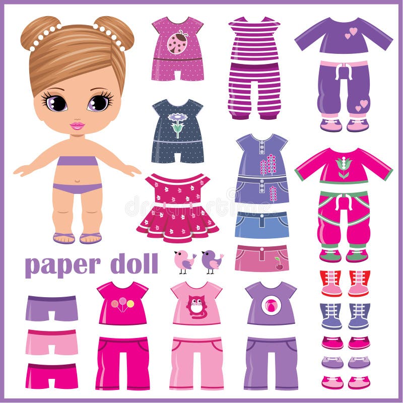 Paper Doll with Clothes Set Stock Vector - Illustration of lilac, shirt ...