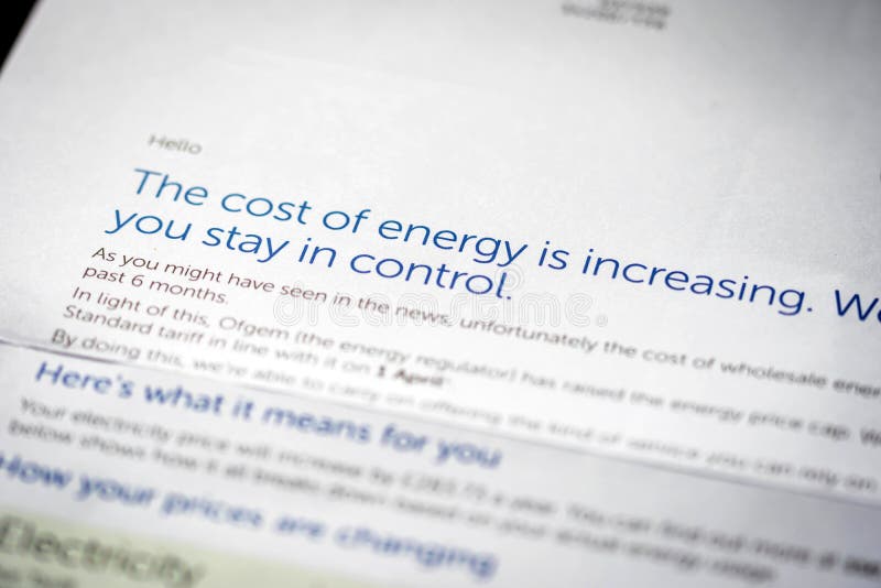 Paper electricity bill with cost increasing notice in England UK