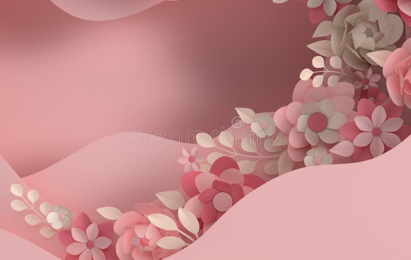 Paper elegant flowers and paper hole layers background. Valentine`s day, Easter, Mother`s day, wedding greeting card. 3d render. Digital spring or summer royalty free illustration