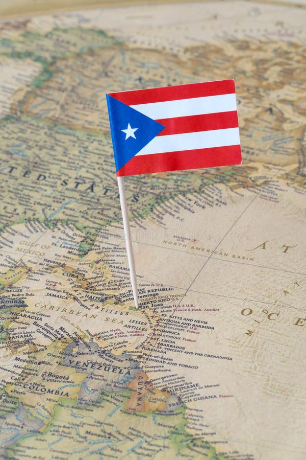 Puerto Rico flag pin on a world map royalty free stock image Puerto Rico flag pin on a world map royalty free stock image
