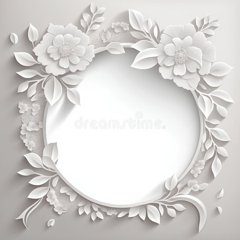 Paper Floral Frame with White Flowers. Vector Illustration. Eps 10