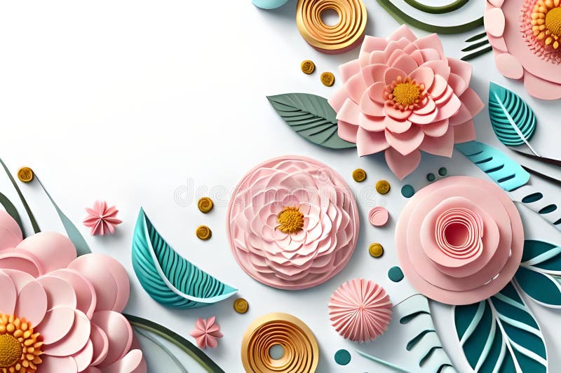 Paper flowers pattern on white background. vector illustration