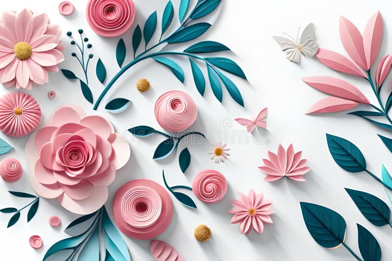 Paper flowers pattern. vector illustration