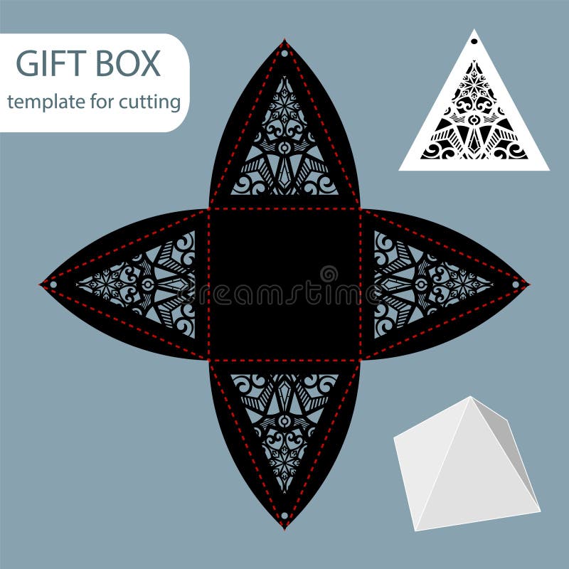 Paper Gift Box, Lace Pattern, Pyramid with a Square Bottom, Stock