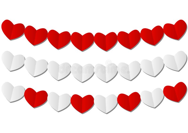 Paper hearts garlands on white