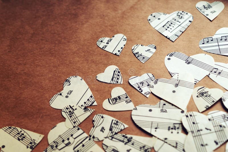 Paper Hearts with Music Notes on Craft Paper Stock Photo Image of