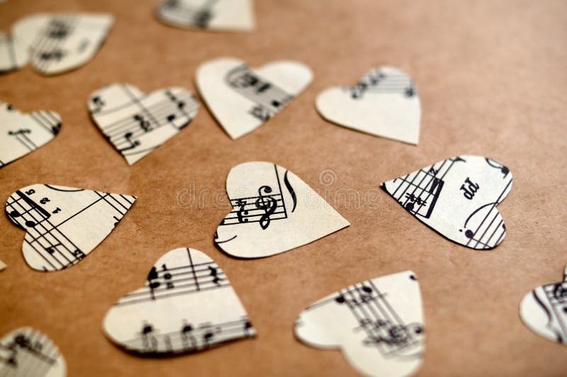 Paper Hearts with Music Notes on Craft Paper Stock Photo Image of