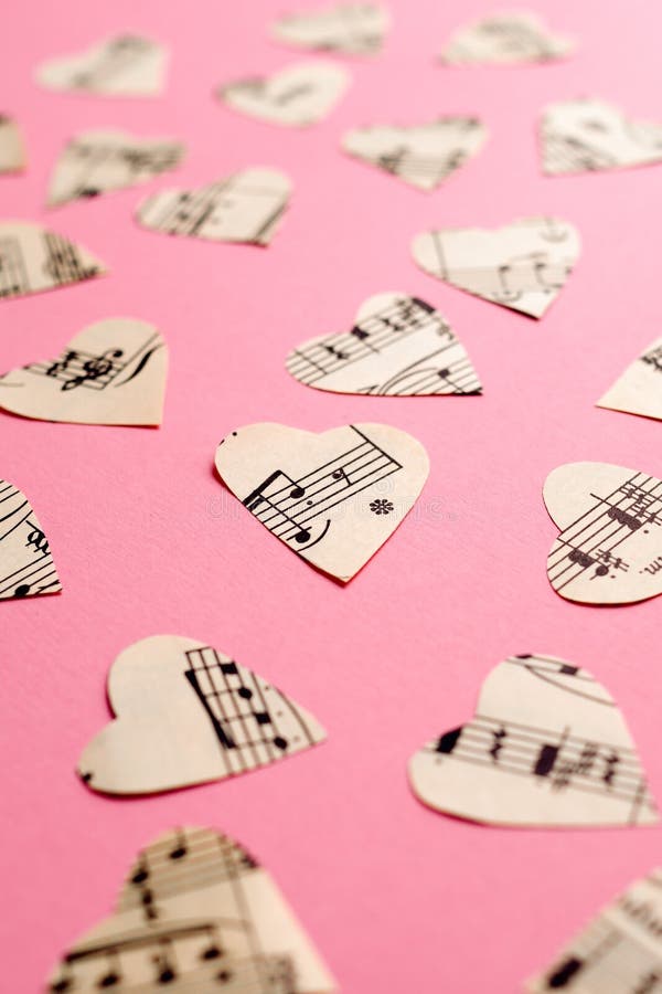 Paper Hearts with Music Notes on Craft Paper Stock Photo Image of