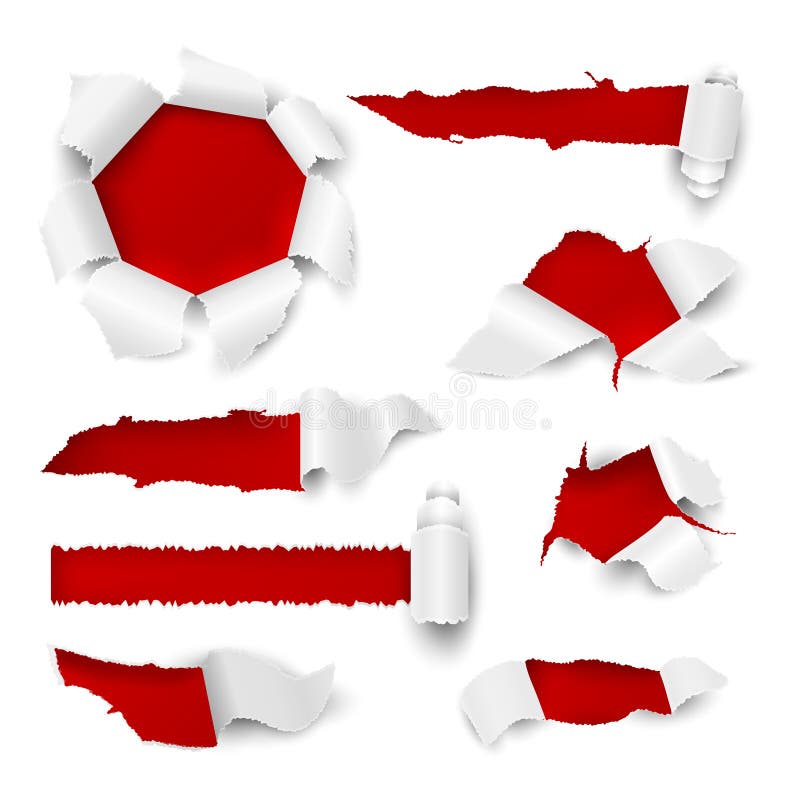 Paper hole. Realistic torn edge rip white sheet sticker sale tag promotional cardboard holes roll page. Vector ripped royalty free illustration Paper hole. Realistic torn edge rip white sheet sticker sale tag promotional cardboard holes roll page. Vector ripped royalty free illustration