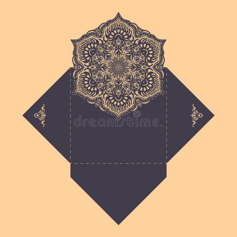 Paper Lace Envelope Template, Mockup for Laser Cutting. Stock