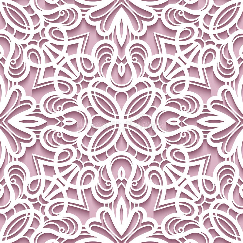 Seamless Paper Cut Lace Floral Pattern On Pink Background Stock