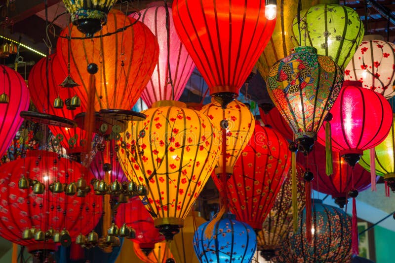 Paper Lanterns on the Streets of Old Asian Town Stock Image Image of