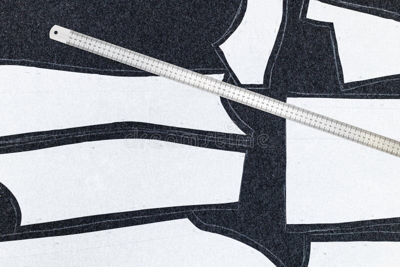 Paper Layout of Sewing Patterns and Steel Ruler Stock Photo Image of