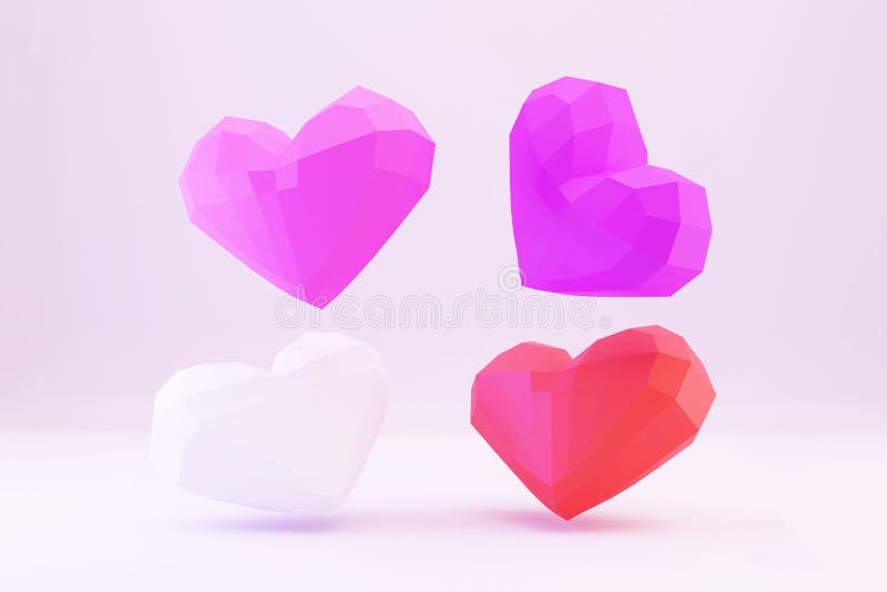 Paper Low Poly Hearts, Paper Craft Work Stock Illustration